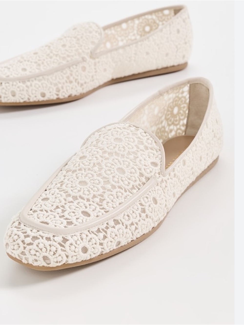 Stuart Weitzman Ivory Crochet Lace Loafers